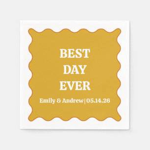 Serviette En Papier Meilleur Jour Jamais Mustard Jaune Vague Mariage P