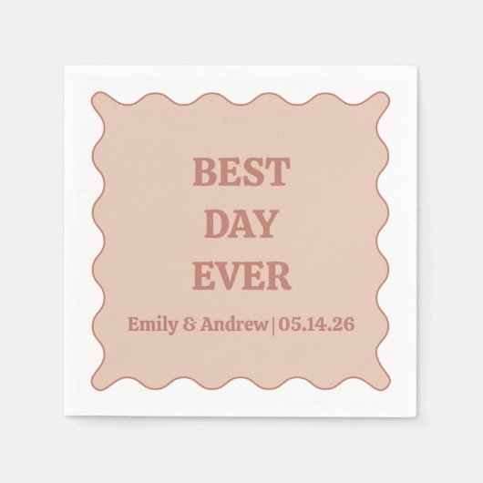 Serviette En Papier Meilleur Jour Jamais Neutre Pêche Muté Rose Mariag (Devant)