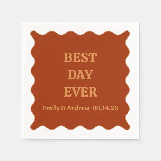 Serviette En Papier Meilleur Jour Jamais Rétro Seventies Mariage branc (Devant)