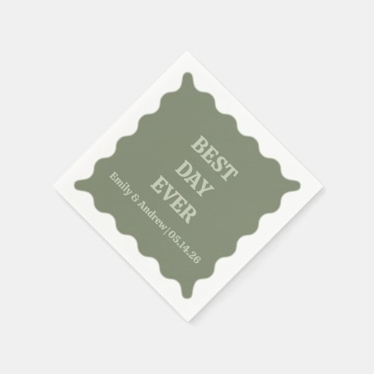 Serviette En Papier Meilleur Jour jamais Sage Green Chic Mariage Wavy (Coin)