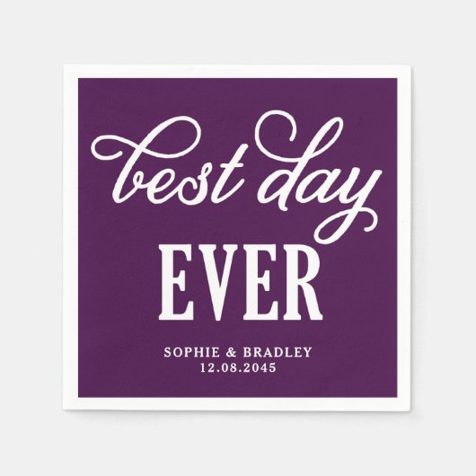 Serviette En Papier Meilleur Jour Jamais Violet Moderne Calligraphie M (Devant)