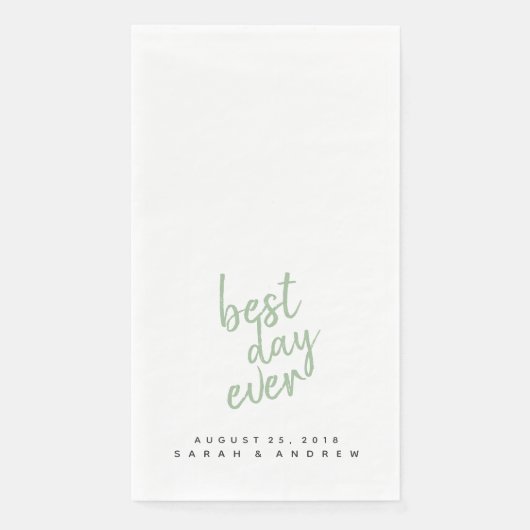Serviette En Papier Meilleur Jour Sage Vert Mariage Serviette main (Devant)