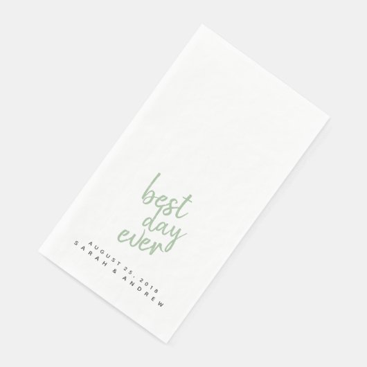 Serviette En Papier Meilleur Jour Sage Vert Mariage Serviette main (Coin)