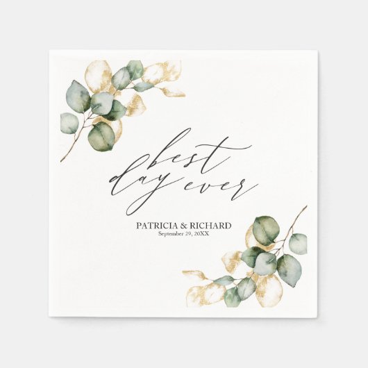 Serviette En Papier Meilleure journée EverElegant Gold Greenery Mariag (Devant)