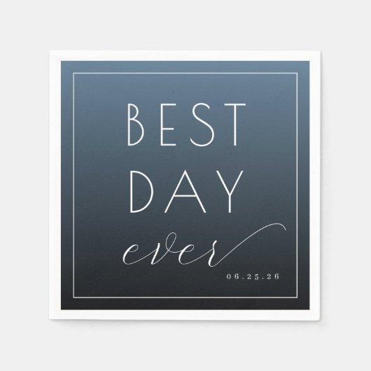 Serviette En Papier Meilleure journée optimiste bleu typographique (Devant)