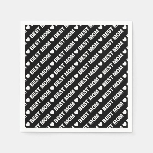 Serviette En Papier Meilleure maman blanche sur papier noir Napkin (Devant)