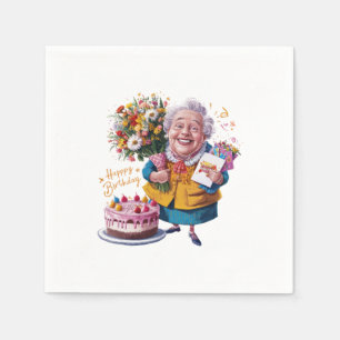 Serviette En Papier Mémé à vélo avec gâteau et ballons
