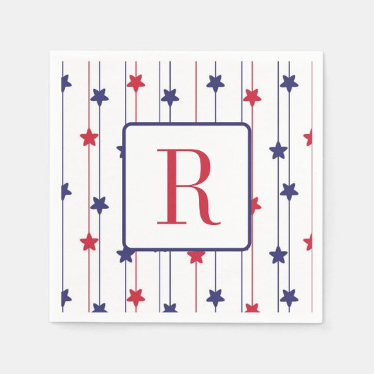 Serviette En Papier Memorial Day Monogram Party Rouge Blanc et Bleu (Devant)