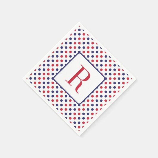 Serviette En Papier Memorial Day Monogram Party Rouge Blanc et Bleu (Coin)