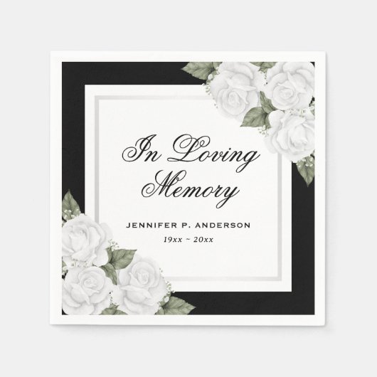 Serviette En Papier Mémorial des funérailles florales en argent blanc (Devant)