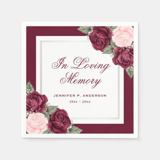 Serviette En Papier Mémorial des funérailles florales en argent rose (Devant)