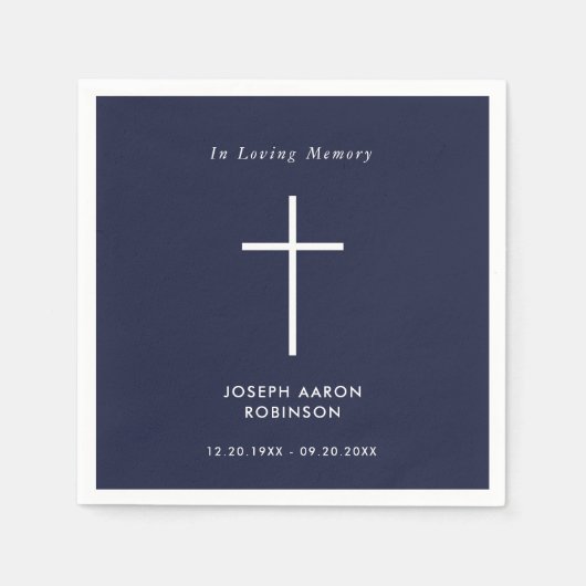 Serviette En Papier Mémorial funéraire bleu simple Cross Navy (Devant)