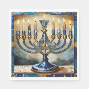 Serviette En Papier Menorah de Hanukkah bleue