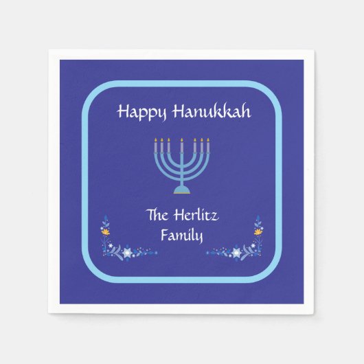 Serviette En Papier Menorah de HANUKKAH bleue Personnaliser NOM (Devant)