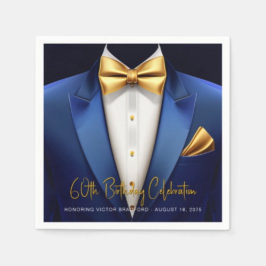 Serviette En Papier Mens Blue Gold Tuxedo fête d'anniversaire (Devant)