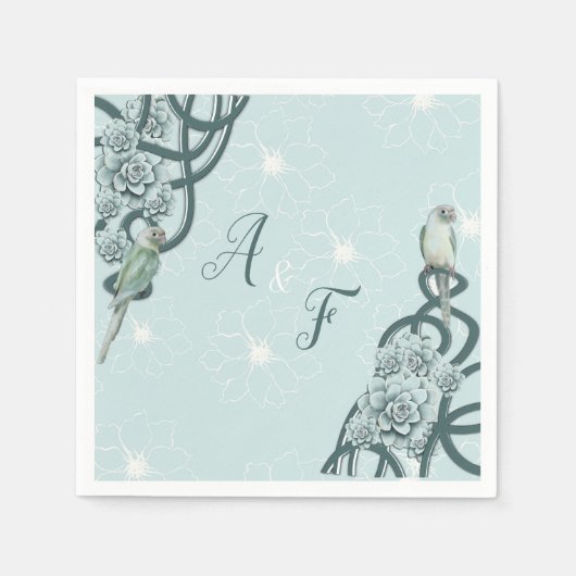 Serviette En Papier Menthe bleu pin Vert Succulents (Devant)