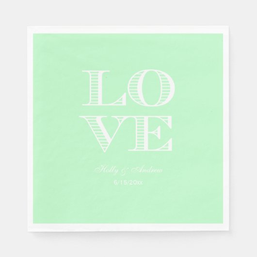 Serviette En Papier Menthe, Serviettes LOVE Blanches (Devant)