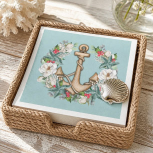 Serviette En Papier Mention de Noël nautique et Ancre Turquoise lége