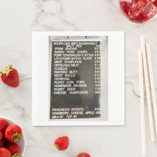 Serviette En Papier Menu alimentaire lituanien polonais Cècélinai Vian (En situation)