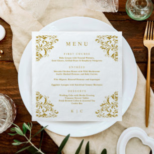 Serviette En Papier Menu de mariage classique vintage or élégant