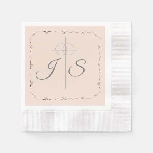 Serviette En Papier Menu Mariage rose Champagne Simple Catholique (Devant)