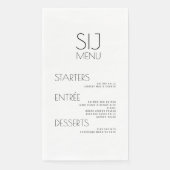 Serviette En Papier Menu Moderne Simple Noir Blanc Gras Mariage (Devant)