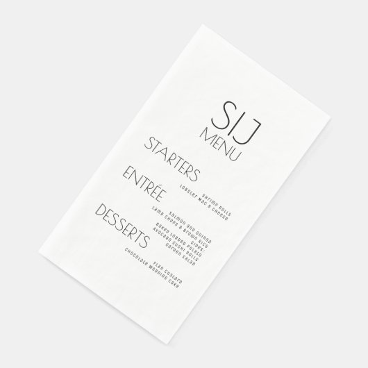 Serviette En Papier Menu Moderne Simple Noir Blanc Gras Mariage (Coin)