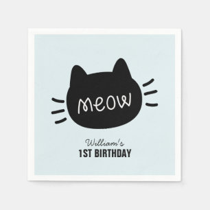 Serviette En Papier Meow Black Cat Face Blue Boy Anniversaire