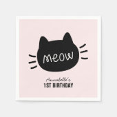 Serviette En Papier Meow Chat noir visage rose fille Anniversaire (Devant)