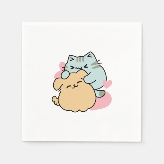 Serviette En Papier Meow & Woof Perfect Together - Cute Cat and Dog (Devant)