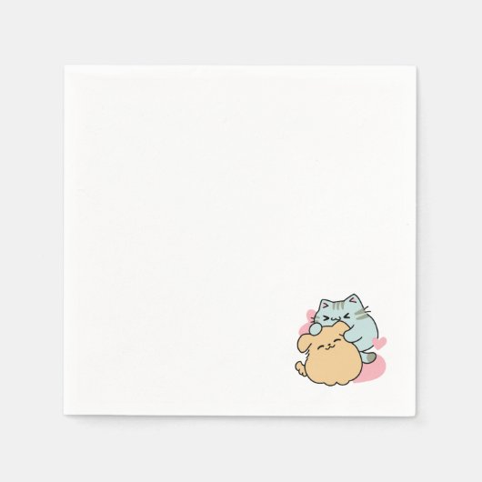Serviette En Papier Meow & Woof Perfect Together - Cute Cat and Dog (Devant)