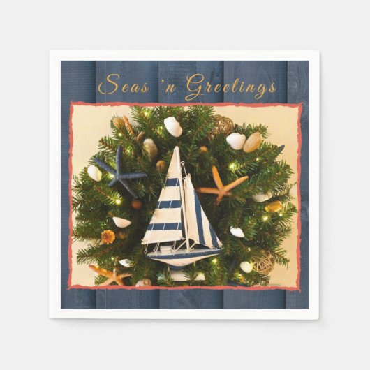 Serviette En Papier Mer Côtière Tropicale 'n Salutations Noël (Devant)