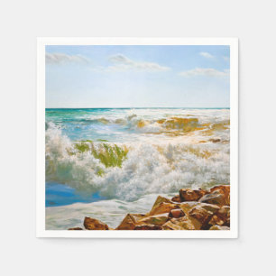 Serviette En Papier Mer ensoleillée avec vagues déferlantes