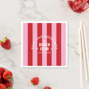 Serviette En Papier Mer Et Salutations The Beach Club Rose Red Stripe