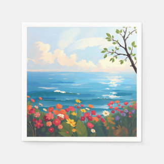 Serviette En Papier Mer impressionniste avec jardin fleurissant