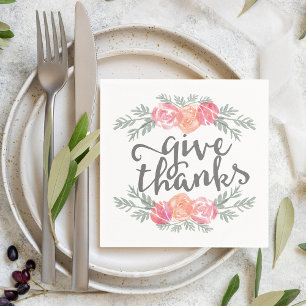 Serviette En Papier Merci.   Aquarelle Florale Thanksgiving