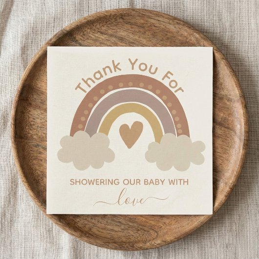 Serviette En Papier merci baby shower brun boho arc-en-ciel