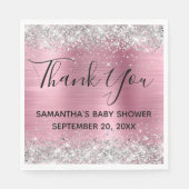 Serviette En Papier Merci Baby shower Parties scintillant rose argent (Devant)