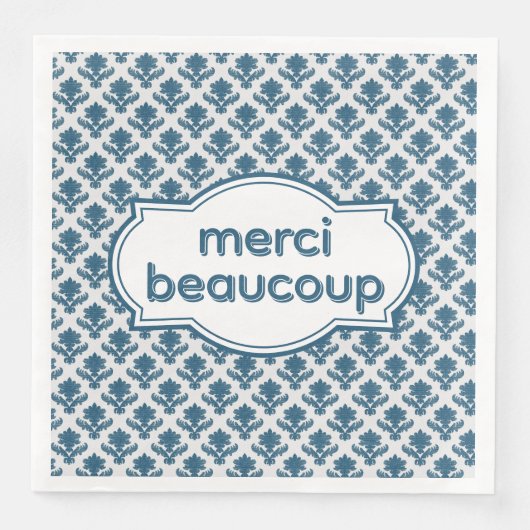 Serviette En Papier Merci Beaucoup Elegant French Tapestry Blue White (Devant)