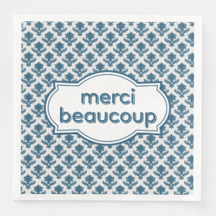 Serviette En Papier Merci Beaucoup Élégante Tapisserie Française Bleu