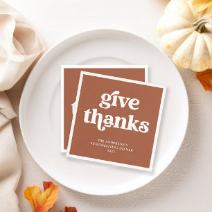 Serviette En Papier Merci. Boho Retro Thanksgiving Terracotta