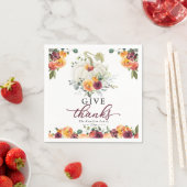 Serviette En Papier Merci Burgundy Floral Citrouille Thanksgiving (En situation)