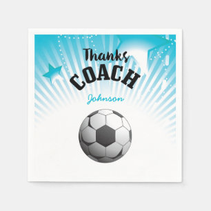 Serviette En Papier Merci Coach Football Aqua Blue Stars Ball