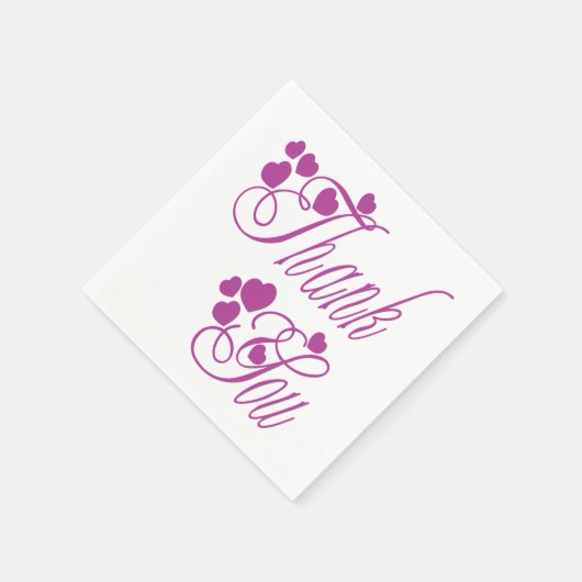 Serviette En Papier Merci Coeurs Violet Et Blanc - Mariage (Coin)