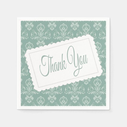 Serviette En Papier Merci Damask Patte Bleu, Vert Turquoise serviettes (Devant)
