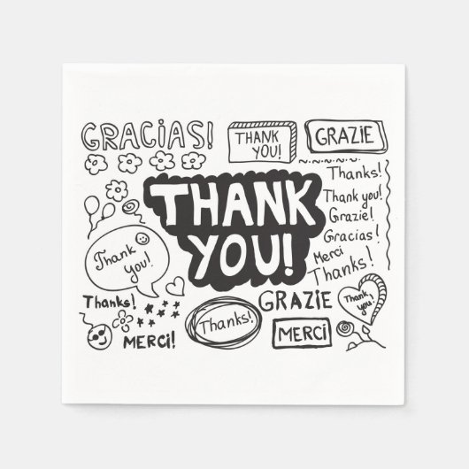 Serviette En Papier Merci Dans Différentes Langues (Devant)