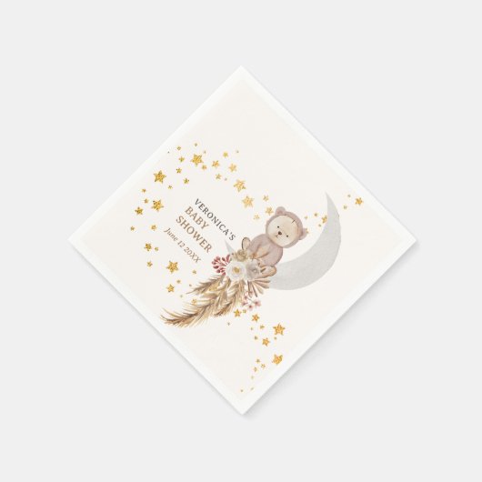 Serviette En Papier Merci de Baby shower Boho Bear Moon (Coin)