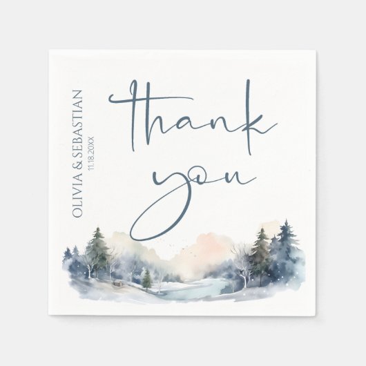 Serviette En Papier Merci de forêt rustique d'hiver (Devant)