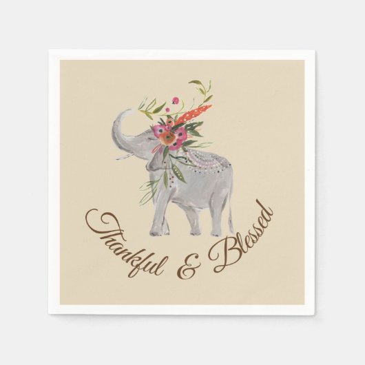 Serviette En Papier Merci et béni éléphant Thanksgiving (Devant)
