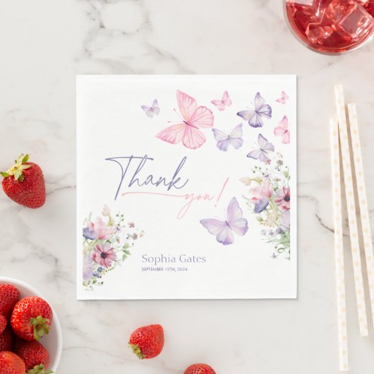 Serviette En Papier Merci Fleur sauvage papillon (En situation)